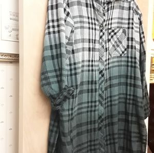 Grey Plaid Button Down Laagenlook Boho Tunic Tee Dress Top L